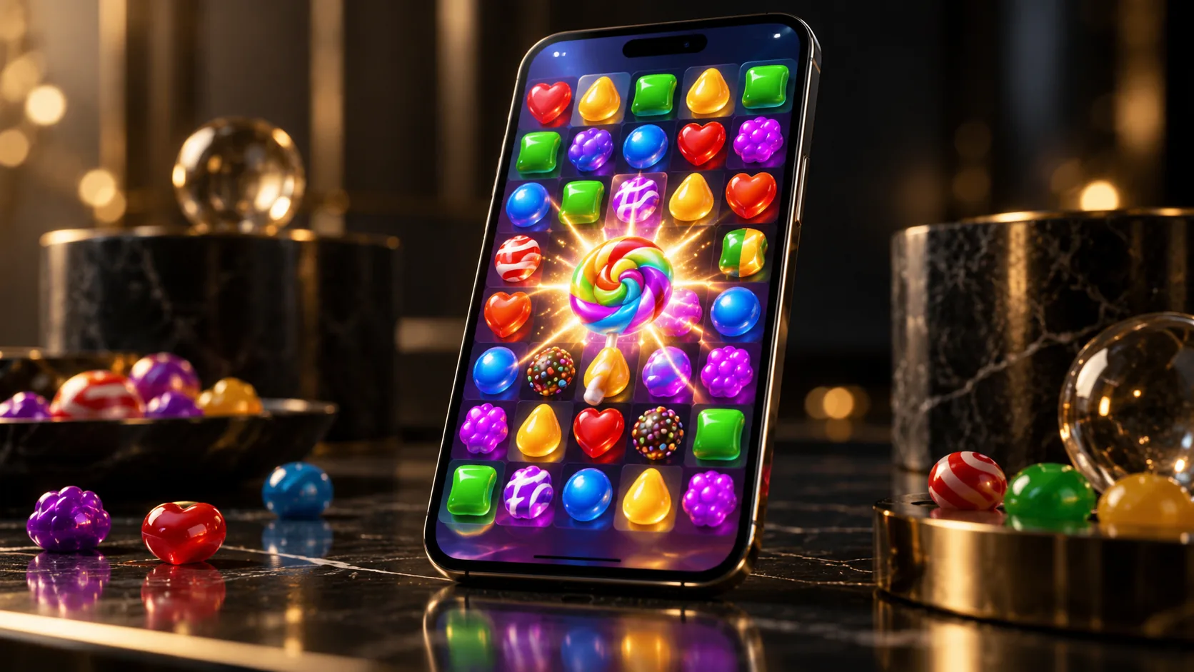 Rozgrywka Lollipop Candy Match na smartfonie w premium oprawie